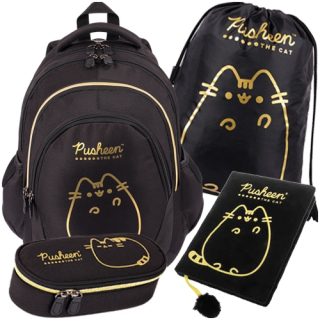 Viackomorový školský batoh Pusheen St. Majewski čierna, Odtiene žltej a zlatej 23 l + 3 ďalšie produkty